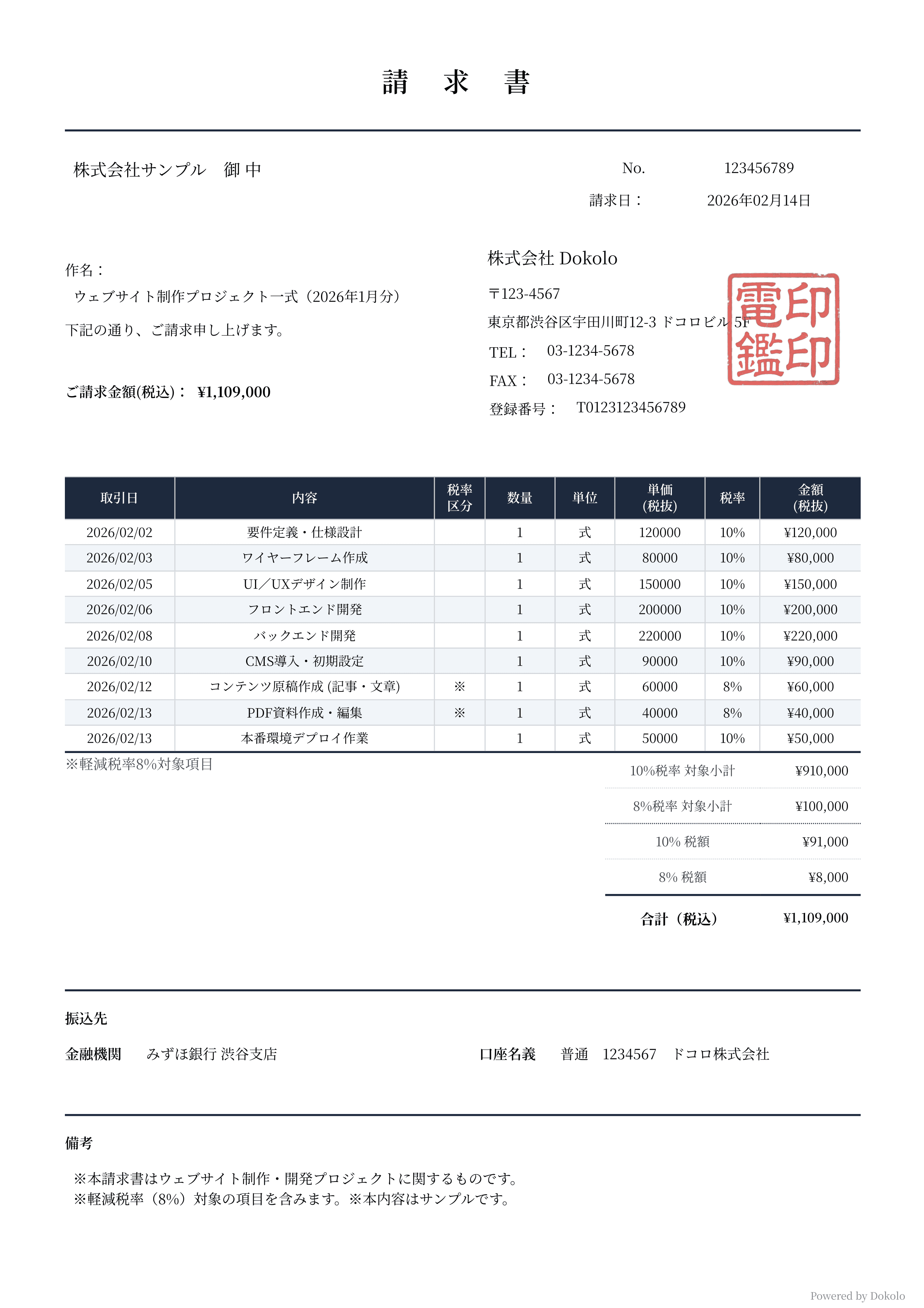 請求書サンプル